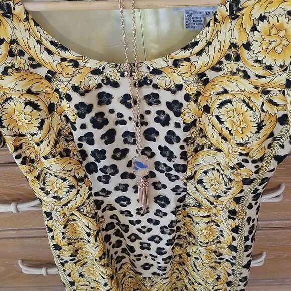 GORGEOUS YELLOW & GOLD & BLACK LEOPARD PRINT DRESS!! NEVER WORN 100% SILK LINING - Picture 14 of 17